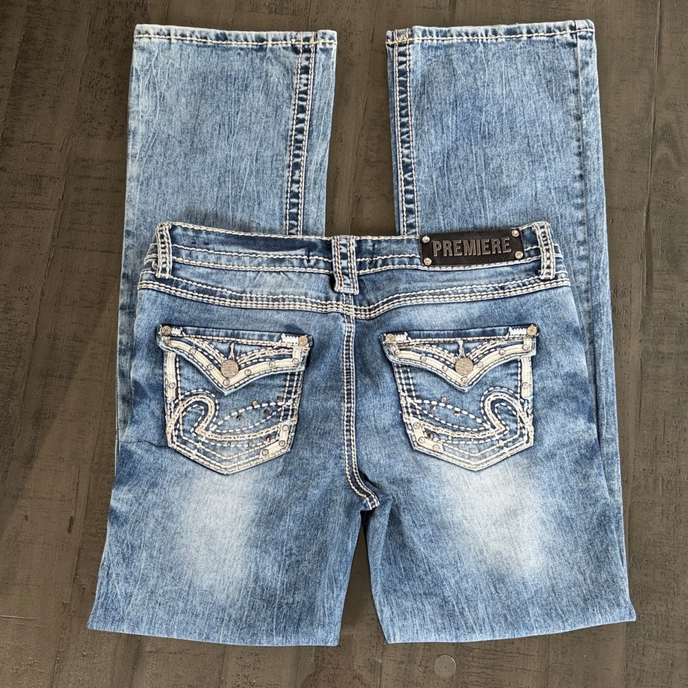 Premier Women's Light Blue Boot Cut embellished Distressed Jeans. Size 9/10 - Picture 5 of 8